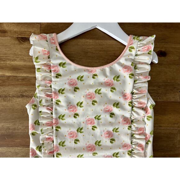 NEW SweetHoney Leotard Peony Rose Floral Cream Pink Dot Sleeveless Ruffle 12 - Picture 3 of 6